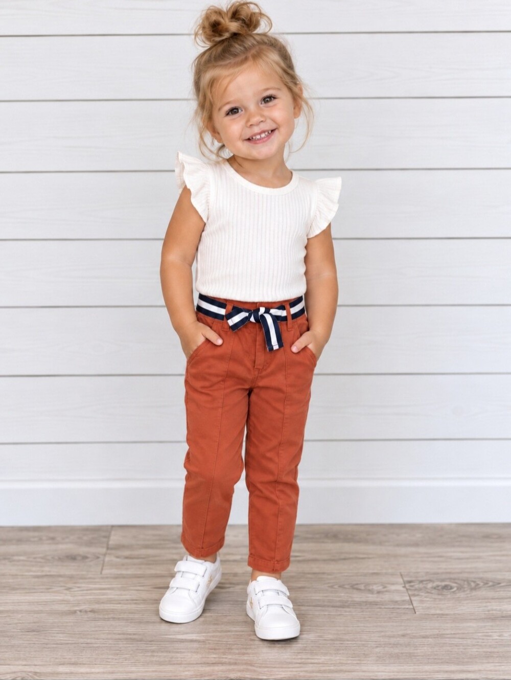 Janie and Jack Toddler Girls Orange Pants Striped Tie Belt Straight Leg Chino 2T